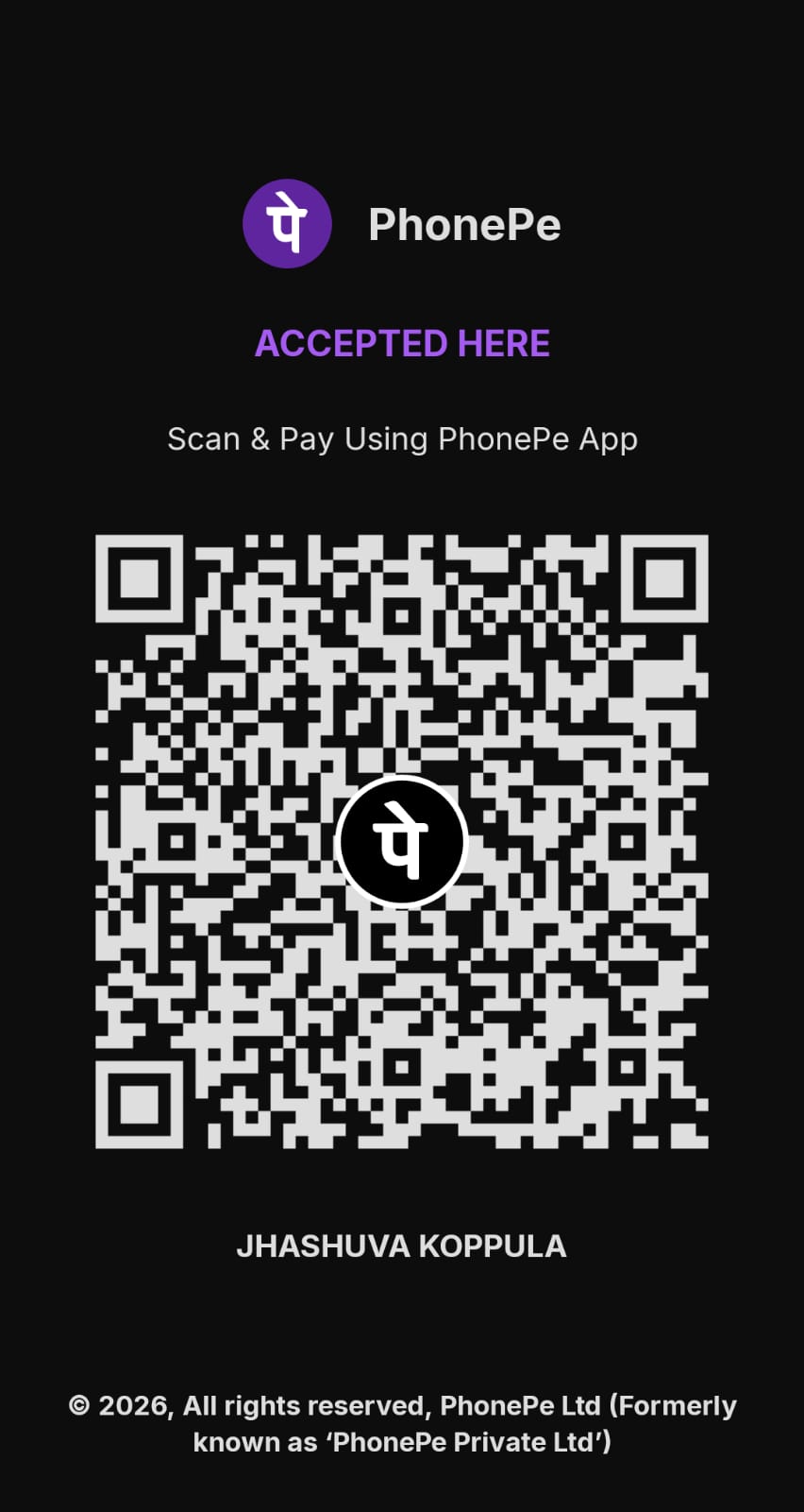 PhonePe UPI QR Code — KJSynthora support
